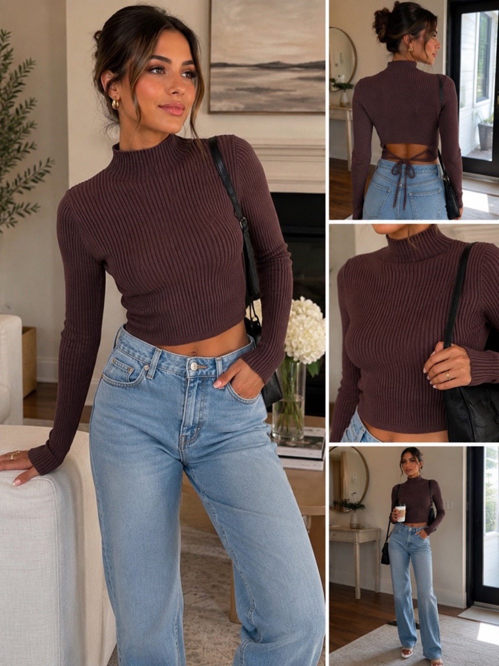🤎✨ MUST-HAVE STATEMENT SWEATER | Open Back Tie Detail | Ribbed Knit Mock Neck ✨🤎